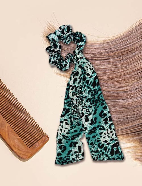 Cheetah Print Peacock Blue Scrunchie