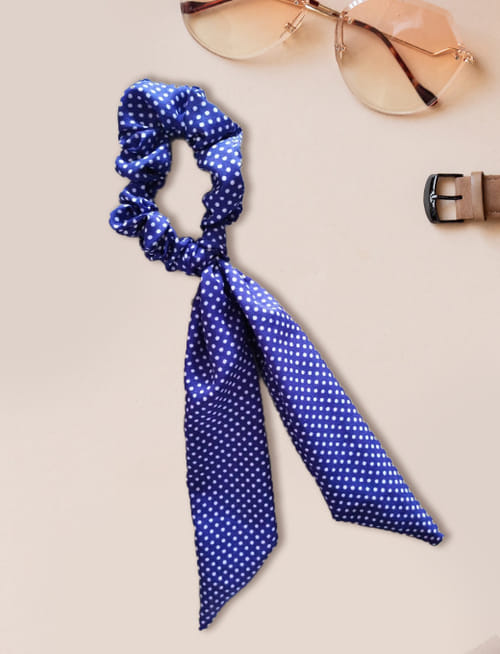 Polka Dot Navy Blue Scrunchie