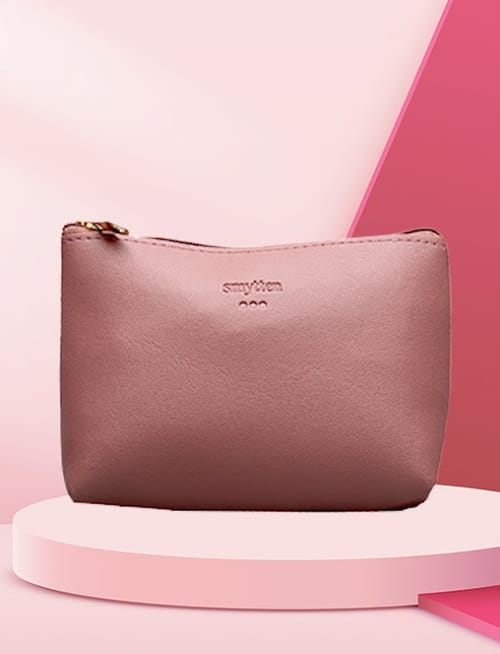 Leather Travel Pouch (Hard) - Coral Pink