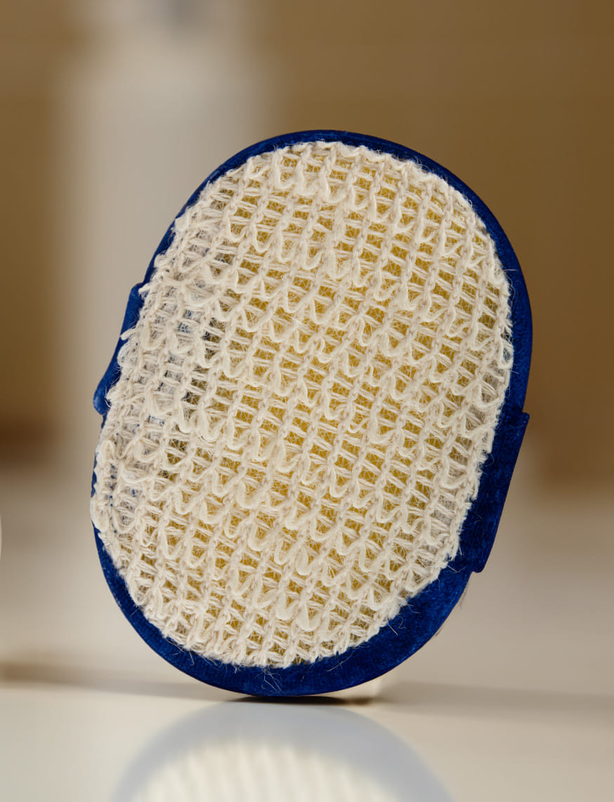 Ramie Bath Scrub W Sponge -Blue