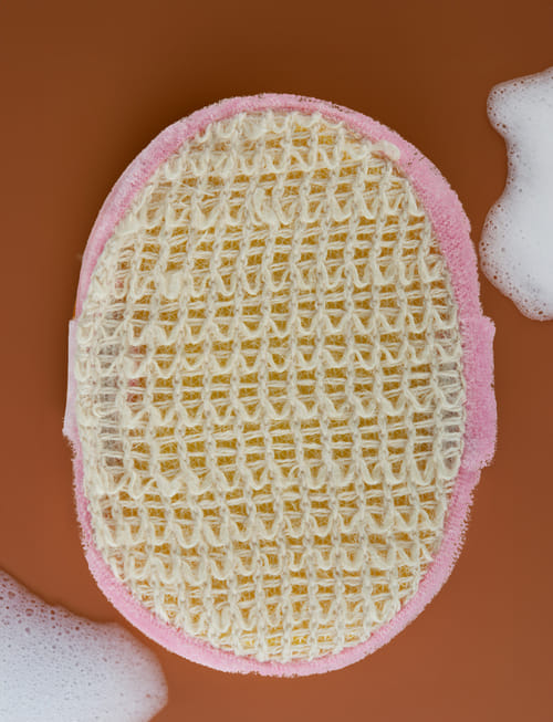 Ramie Bath Scrub W Sponge -Pink