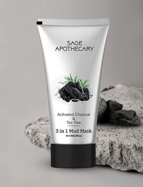 Sage Apothecary 100% Pure Natural Activated Charcoal & Tea Tree 3 In 1 Mud Face Mask|Remove Blackheads, Dust & Unwanted Particles From Skin|Silicon & Paraben Free, For Men & Women