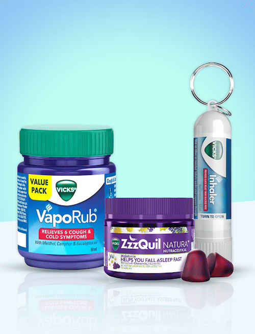 ZzzQuil Pack Of 10 Gummies + Vicks Vaporub Jar & Vapocombo Roll On
