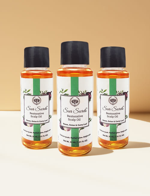Restorative Scalp Oil - Neem, Onion & Curry Leaf Trio Restorative Scalp Oil - Neem, Onion & Curry Leaf Trio