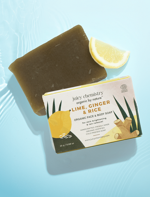 Organic Lime, Ginger & Rice Soap - For Skin Brightening & Tan Removal