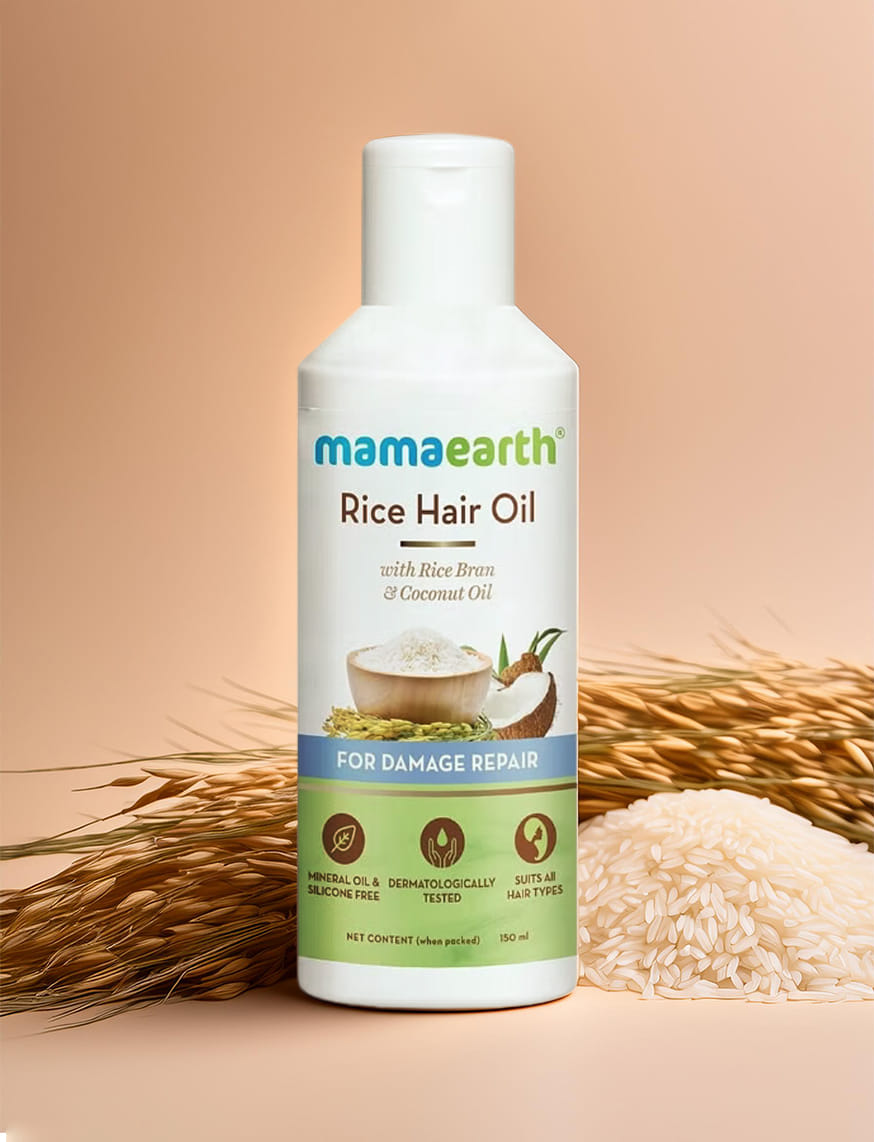 Rice Hair Oil With Rice Bran & Coconut Oil For Damaged, Dry And Frizzy Hair