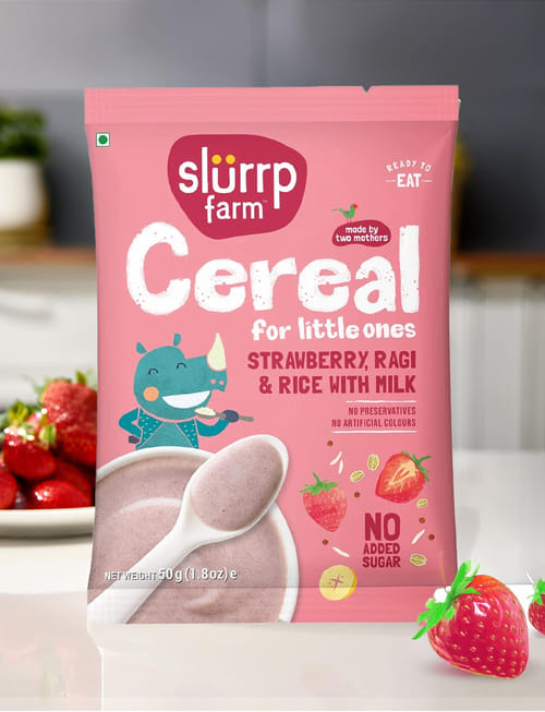 Cereal For Little Ones: Strawberry, Ragi And Rice With Milk