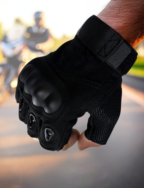 Biker Gloves Leather - Black
