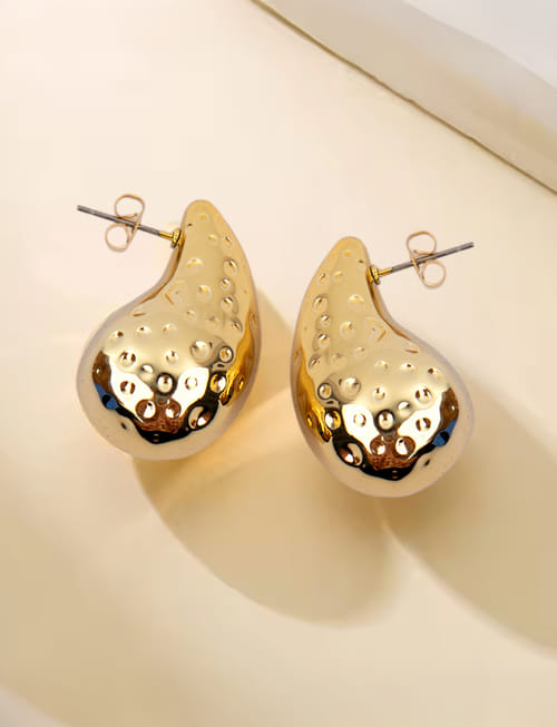 Gold Ripple Drops Pin Earrings