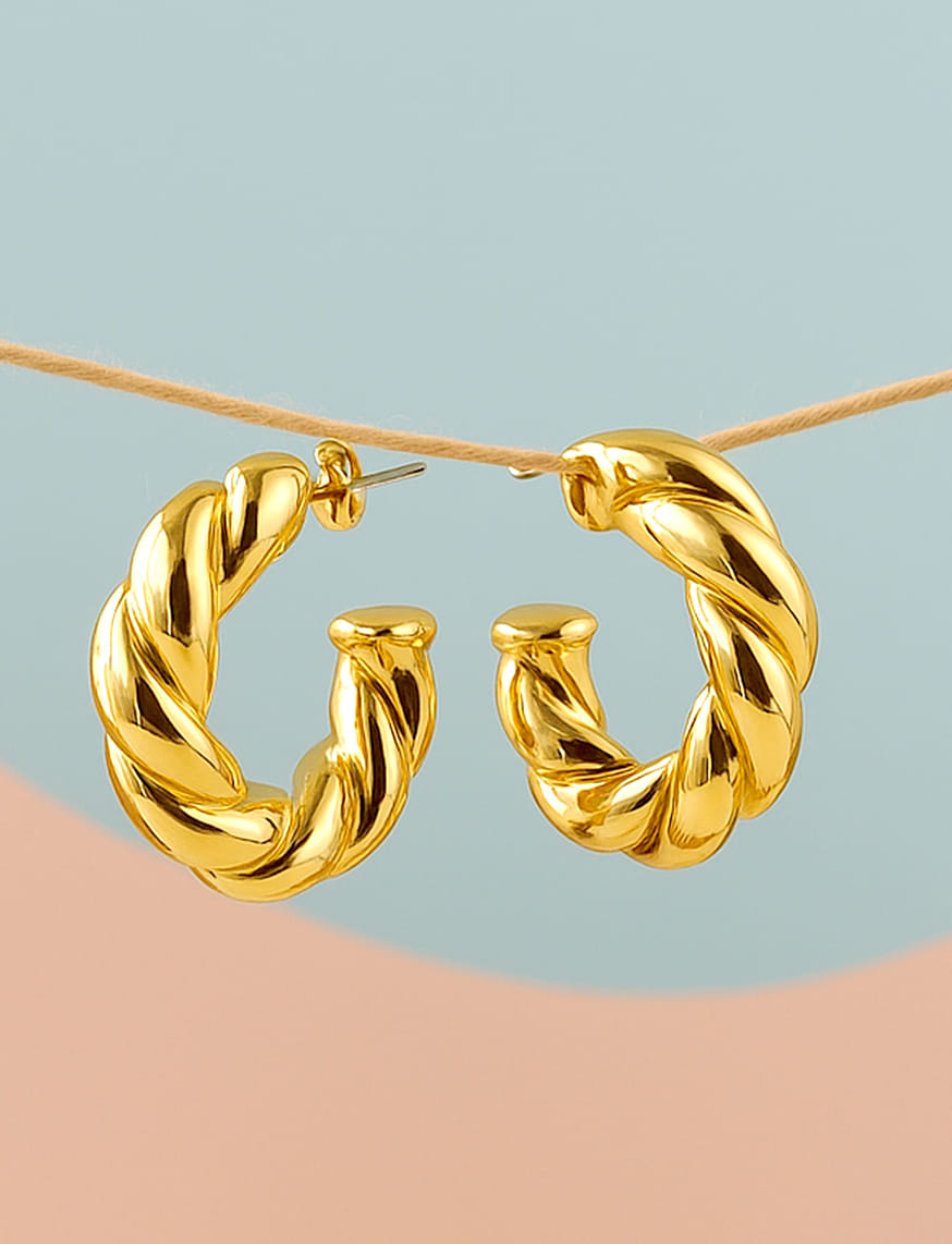 Twisted Rope Gold Hoop Earrings