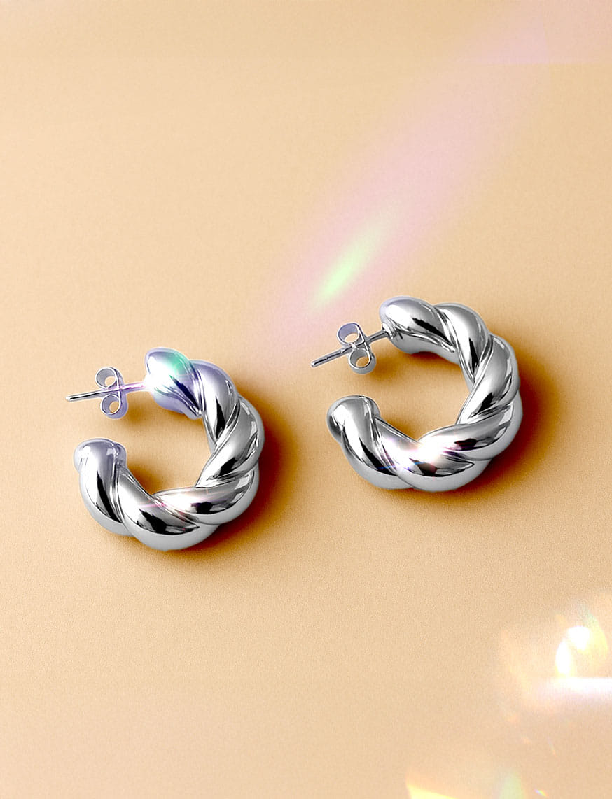 Twisted Rope Silver Hoop Earrings