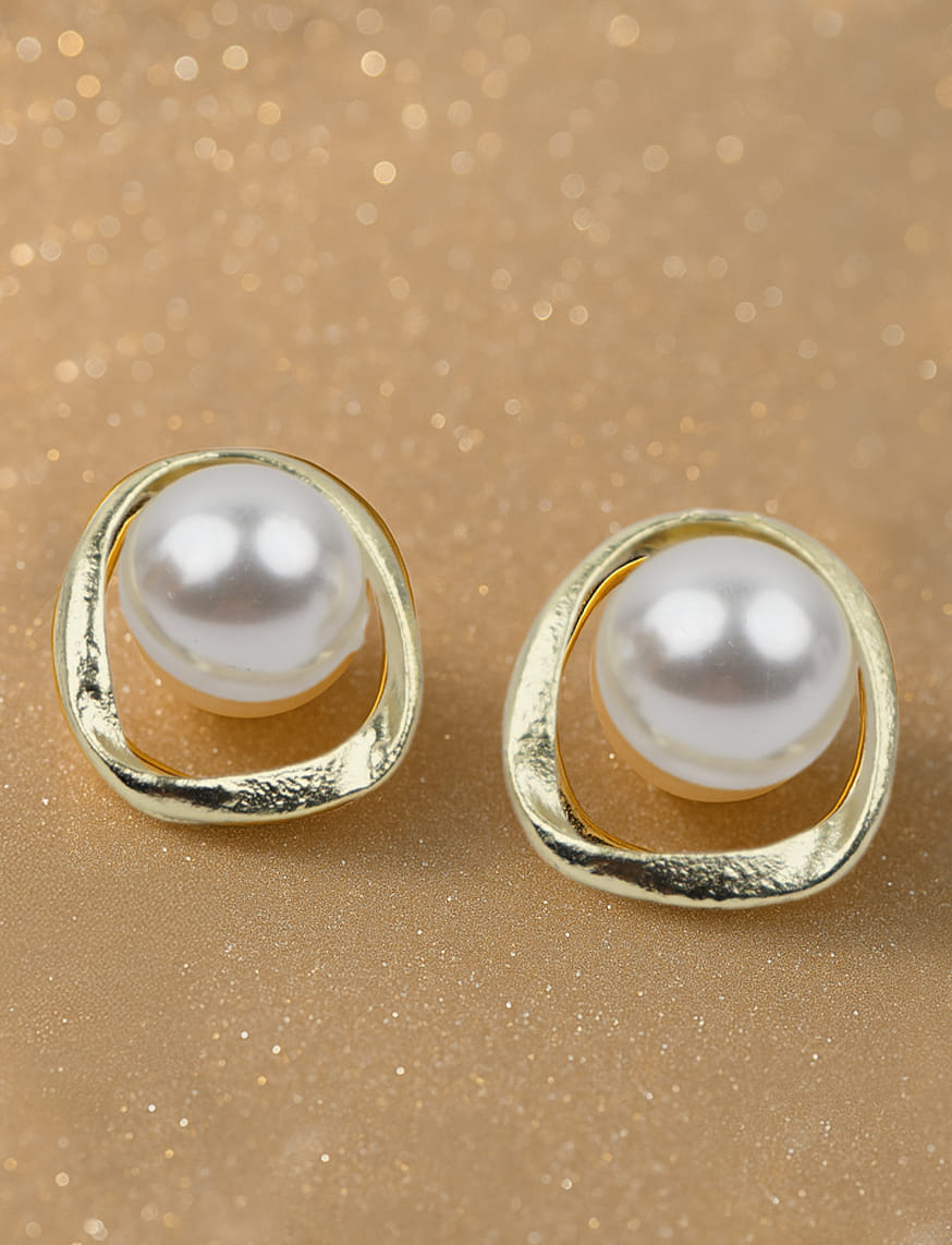 Irregular White Pearl Pin Earrings
