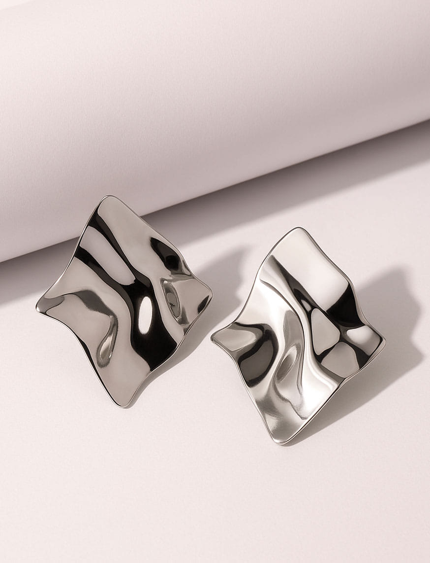 Crushed Silver Statement Earrings