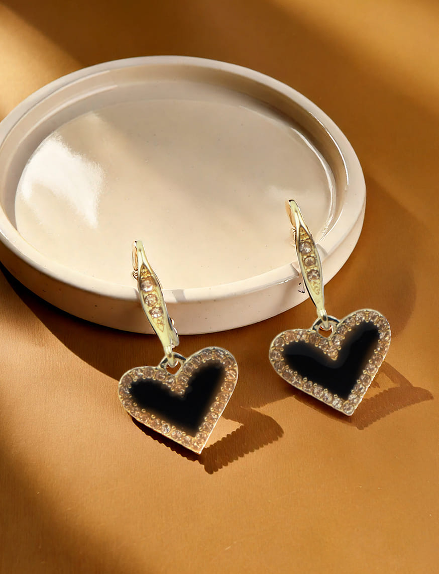 Black Crystal Heart Earrings