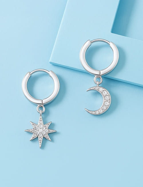 Sun & Moon Silver Hoop Earrings