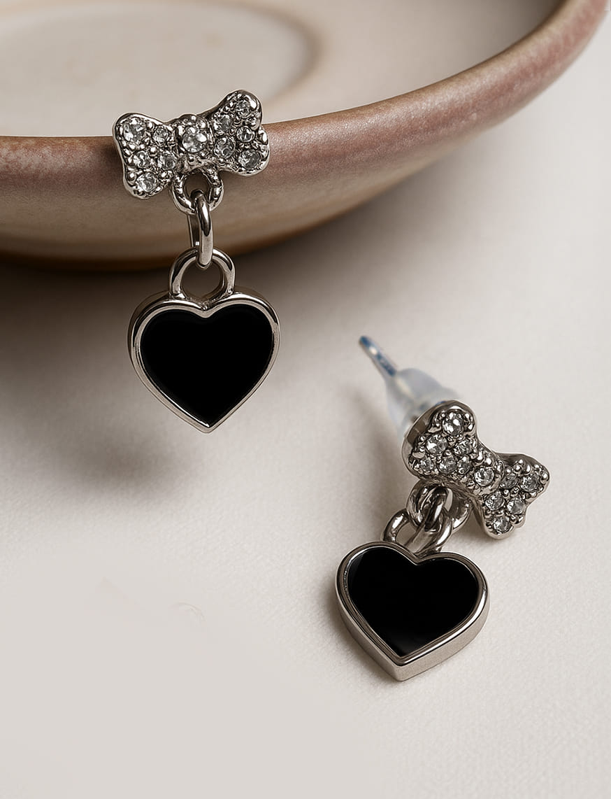 Black Bloom Sparkle Pin Earrings