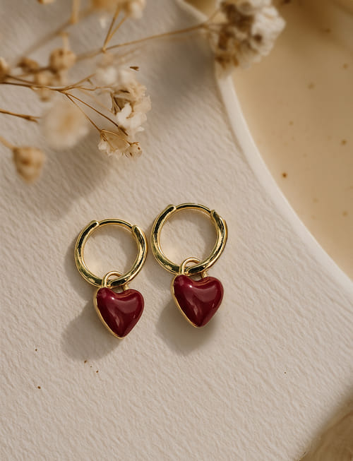 Crimson Heart Hoops Earrings