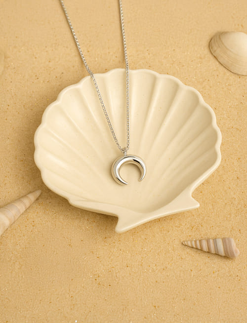 Crescent Charm Necklace- Silver
