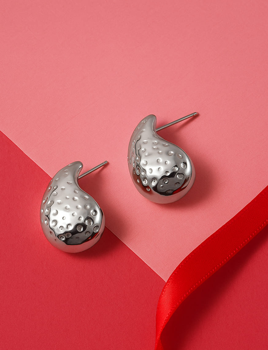 Silver Ripple Drops Pin Earrings