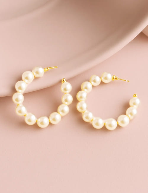 Round Pearl Hoops