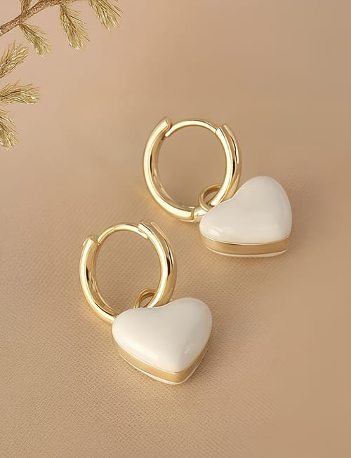 White Radiance Hearts Pin Earrings