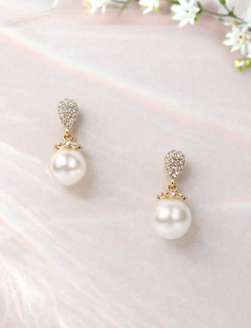Crystal Bloom Pearls Pin Earrings