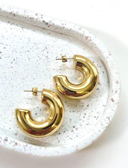 Modern Moon Curve Hoops Earrings - Gold