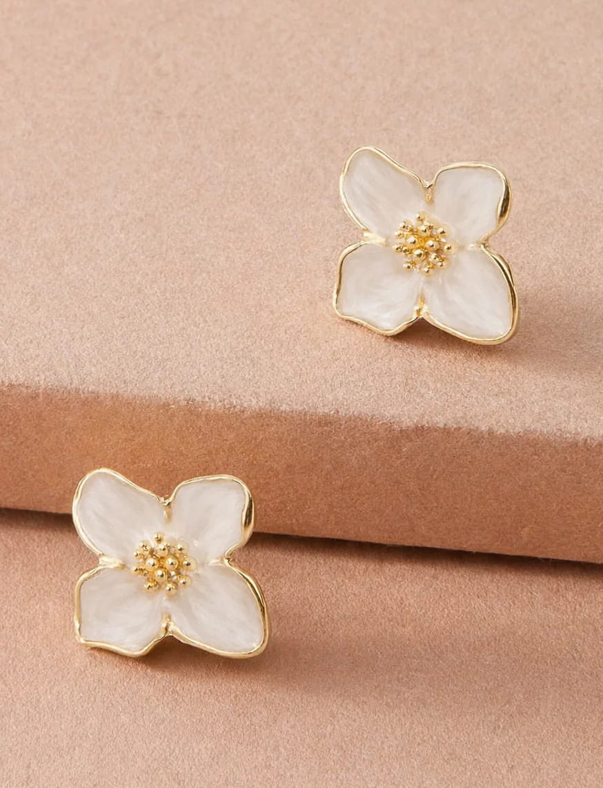 White Floral Glow Drops Pin Earrings