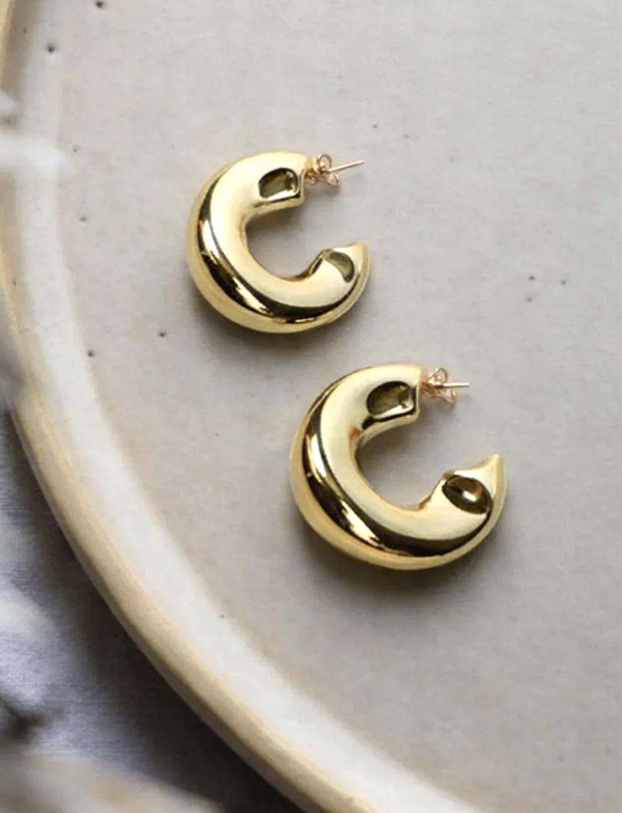 Golden Crescent Hoops Earrings