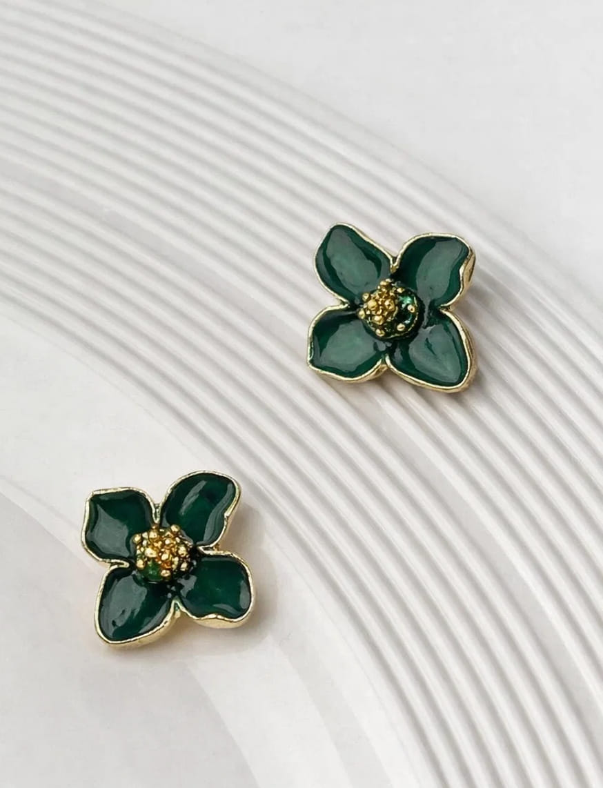 Green Floral Glow Drops Pin Earrings