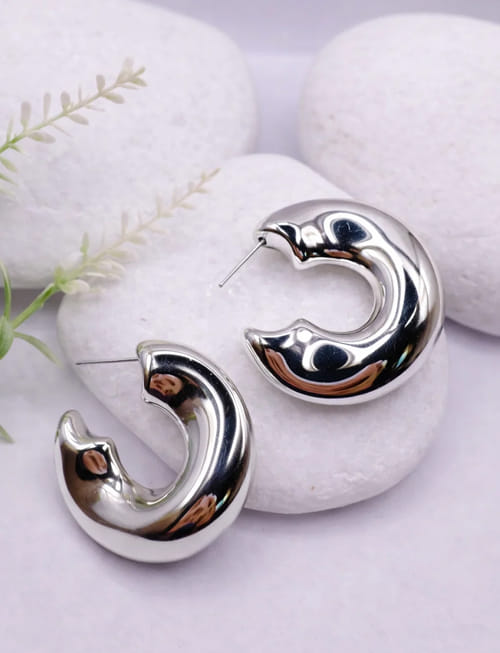 Silver Crescent Hoops Earrings Silver Crescent Hoops Earrings