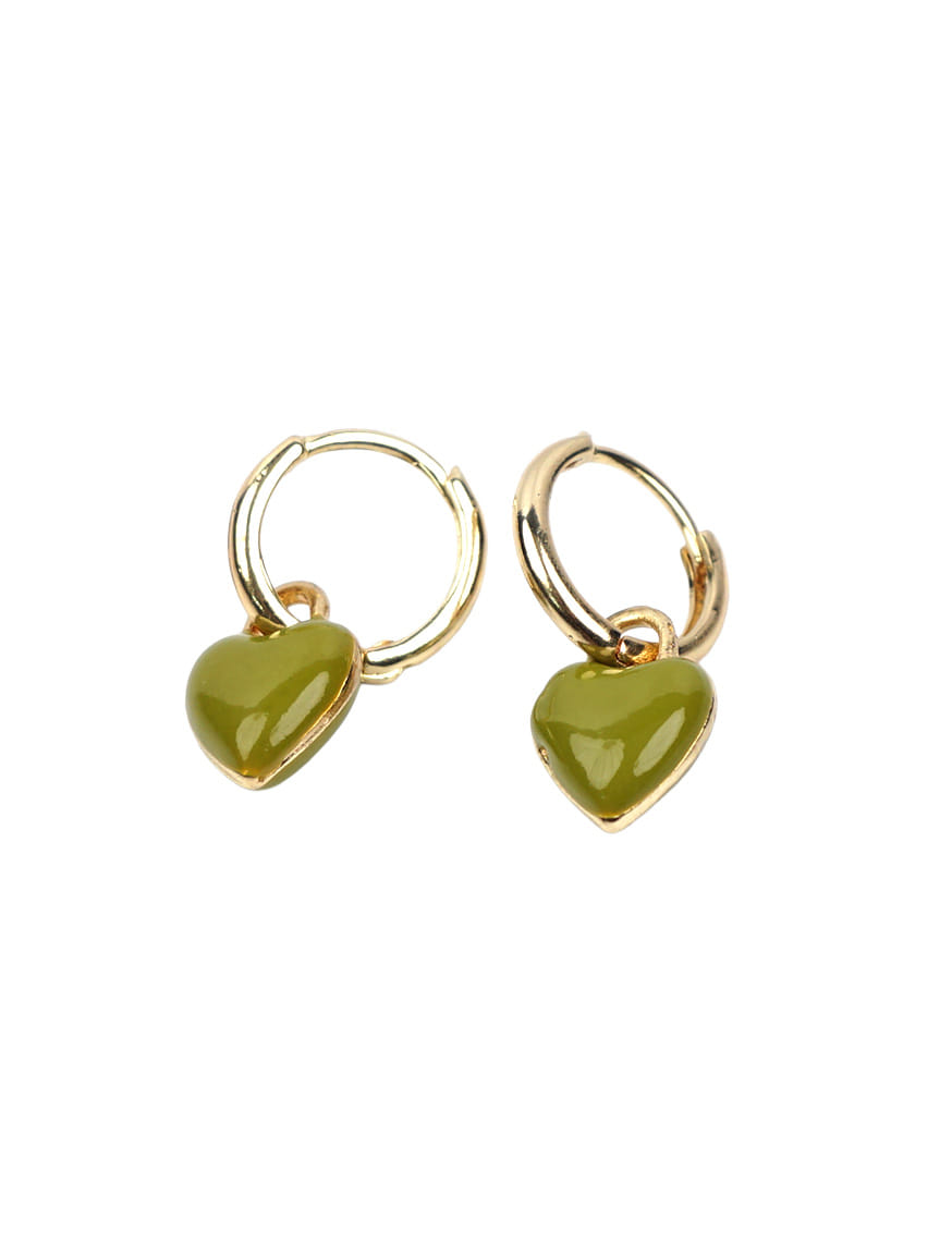 Enamel Green Heart Hoop Earrings – thumbnail 2