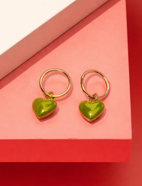 Enamel Green Heart Hoop Earrings Enamel Green Heart Hoop Earrings