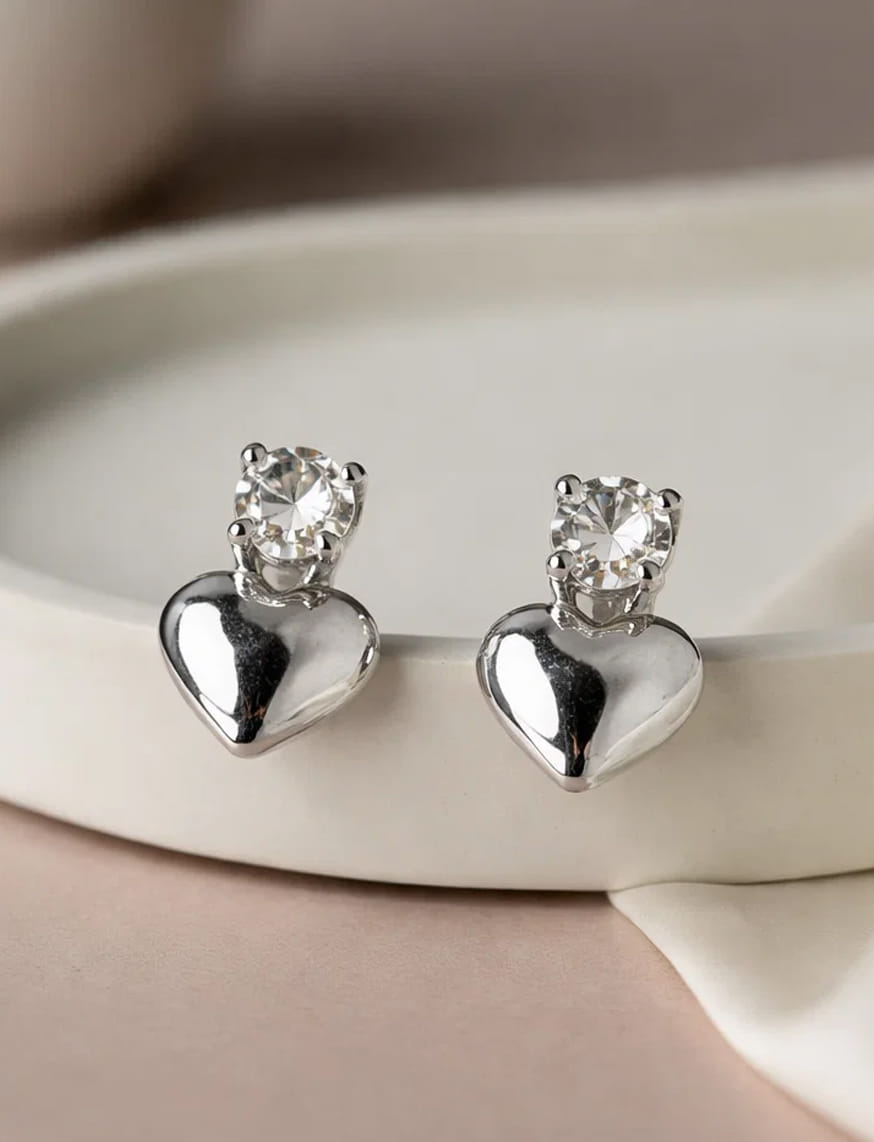 Heart Of Silver Studs Earrings