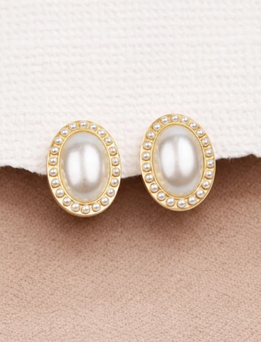 Orbit White Pearl Pin Earrings