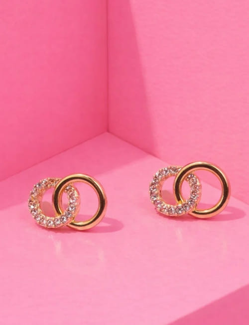 Concentric Double Circle Gold Pin Earrings