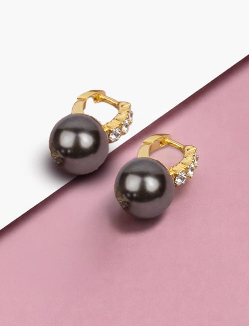 Retro Vintage Black  Pearl Hoop Earrings