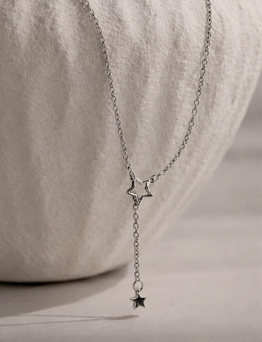 Dual Starlit Elegance Silver Necklace