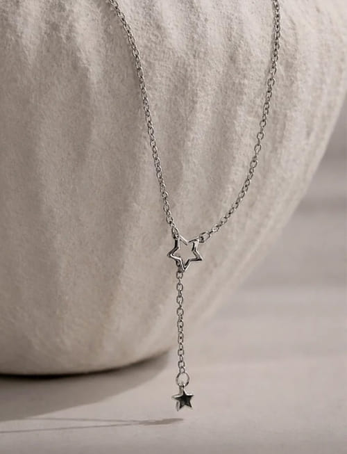 Dual Starlit Elegance Silver Necklace
