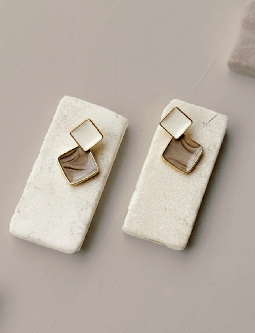 Classic Dual-Tone Elegance Brown Pin Earrings