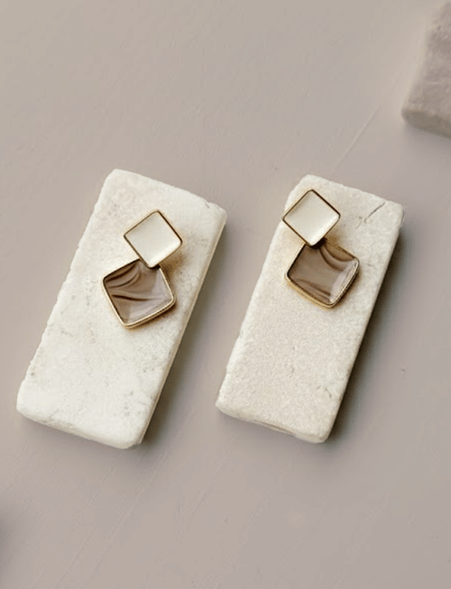 Classic Dual-Tone Elegance Brown Pin Earrings