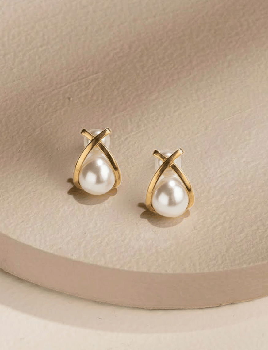 Triangular Pearl Studs Earrings