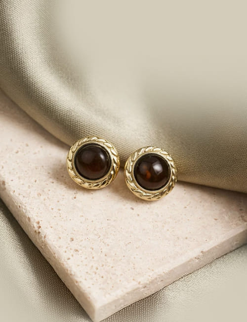 Brown Round Stud Earrings