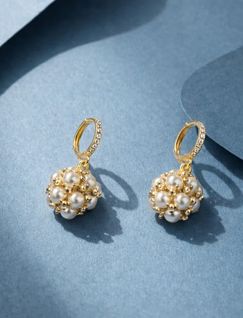 Crystal Bead Ball Hoop Earrings