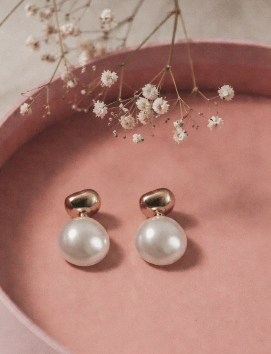 Gold Opulent Pearl Duo Pin Earrings