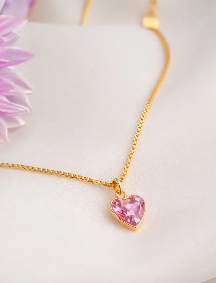 Heartfelt Pink Gem Gold Necklace