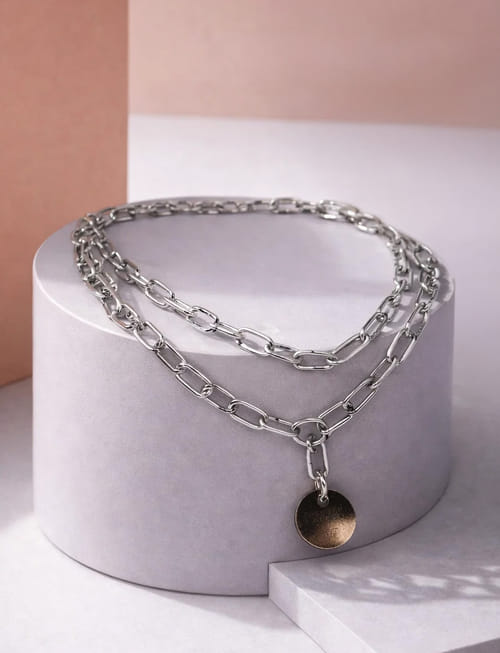 Chain Link Silver Halo Pendant Silver Necklace Chain Link Silver Halo Pendant Silver Necklace