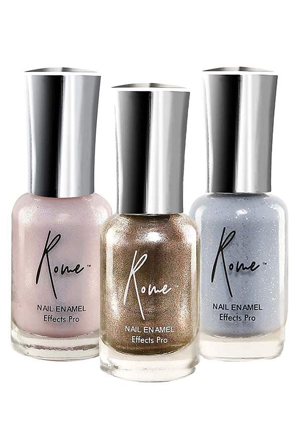 Set of 3 Effects Pro Nail Enamel - Rose Water, Silver Blue, Copper Dust