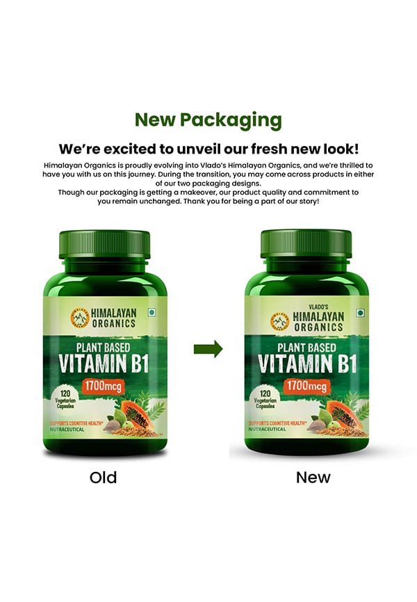 Vlado's Himalayan Organics Plant-Based Vitamin B1 | Rich in Antioxidants | Supports Memory And Energy (120 Capsules) – thumbnail 2