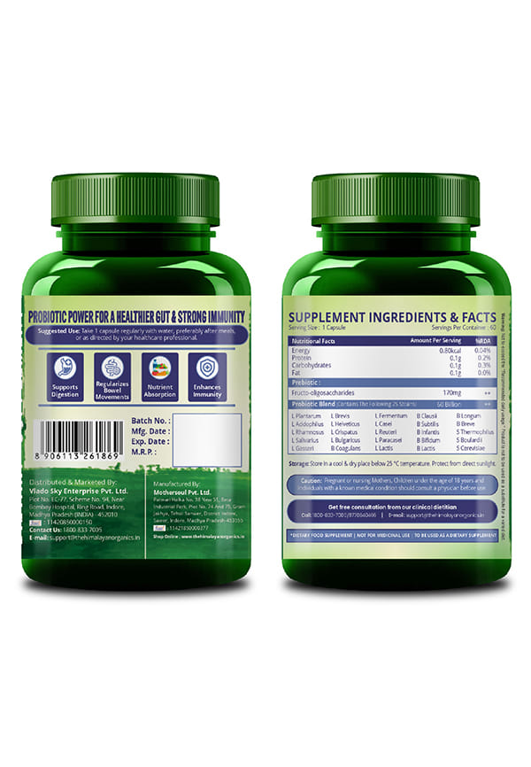 Vlado’s Himalayan Organic Probiotics 60 Billion CFU + 170Mg Prebiotics + 24 Strains Supplement